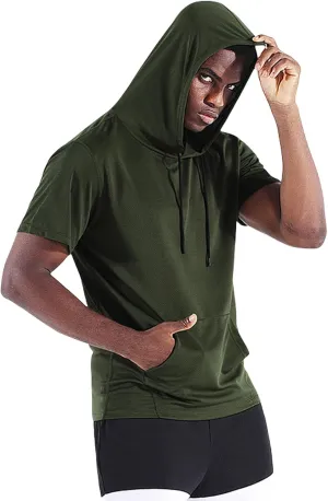 Hooded T Shirts for Men Summer Casual Short Sleeve Tee with Pocket Holiday Beach Crewneck Loose Fit Big and Tall Tops