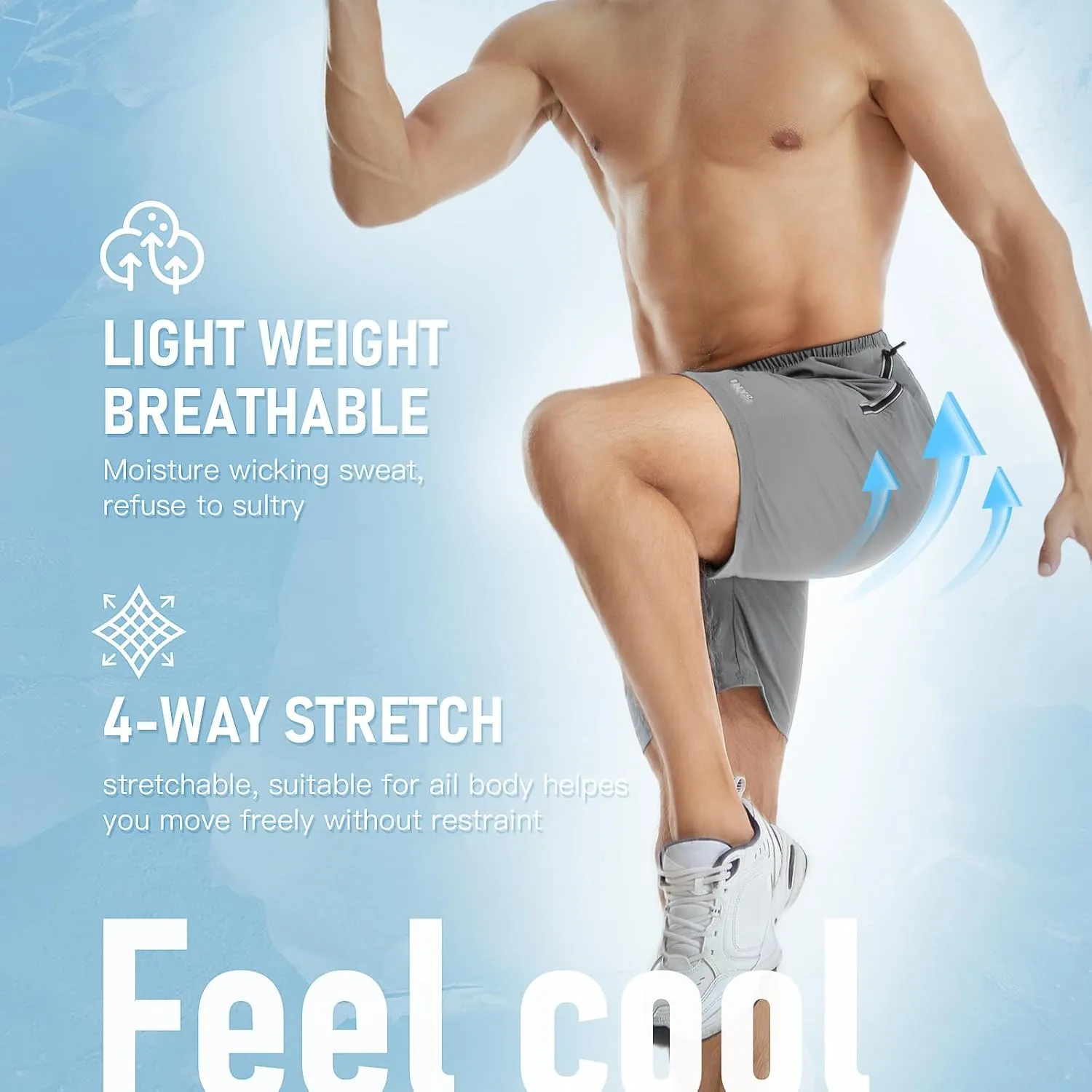 INYO Mens Athletic Short Quick Dry Lightweight Running Shorts Zipper Pockets Breathable Tennis Shorts