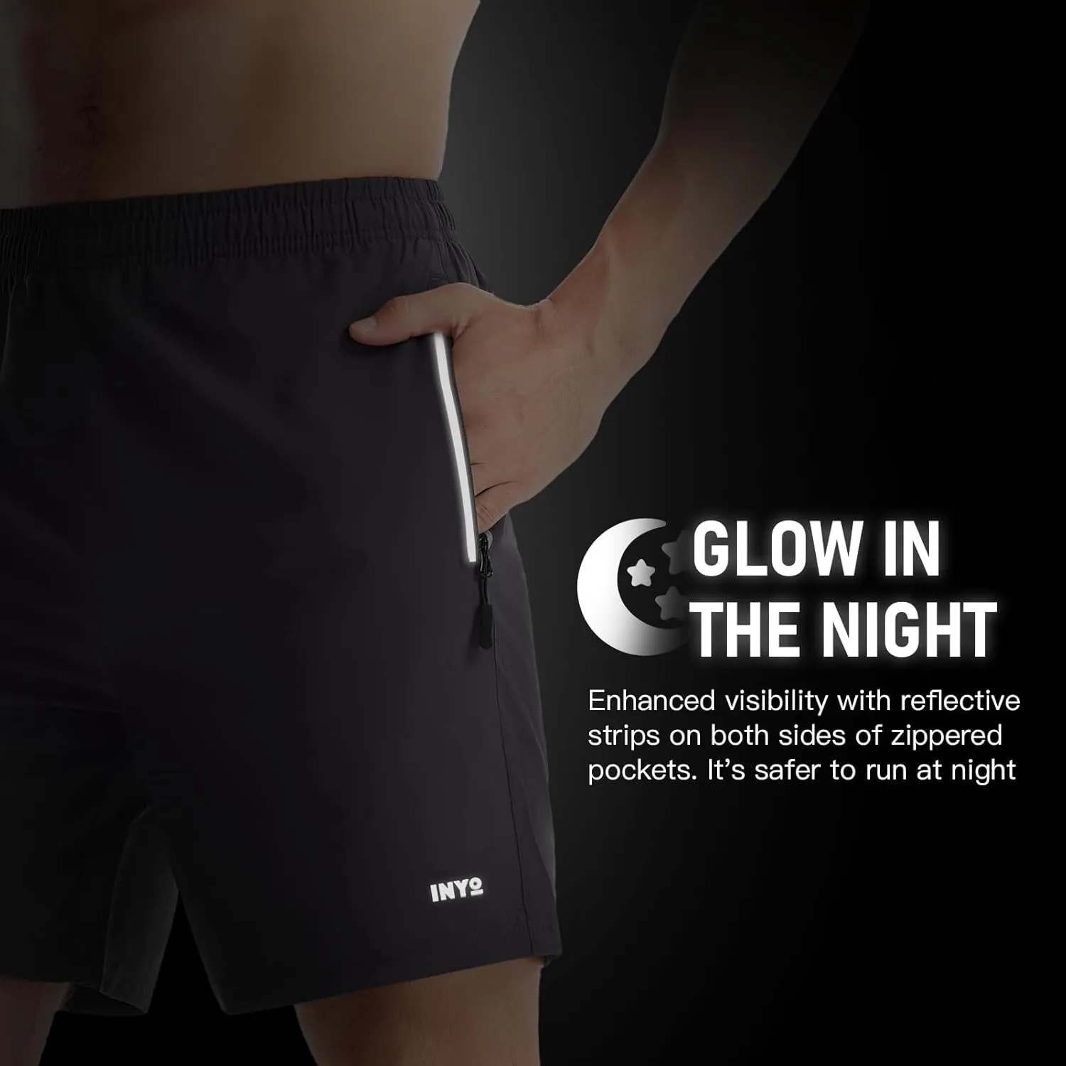 INYO Mens Athletic Short Quick Dry Lightweight Running Shorts Zipper Pockets Breathable Tennis Shorts