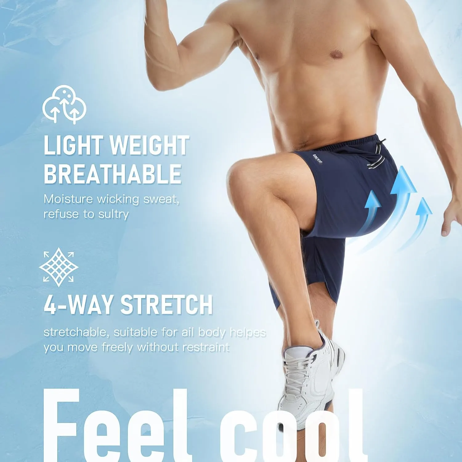 INYO Mens Athletic Short Quick Dry Lightweight Running Shorts Zipper Pockets Breathable Tennis Shorts