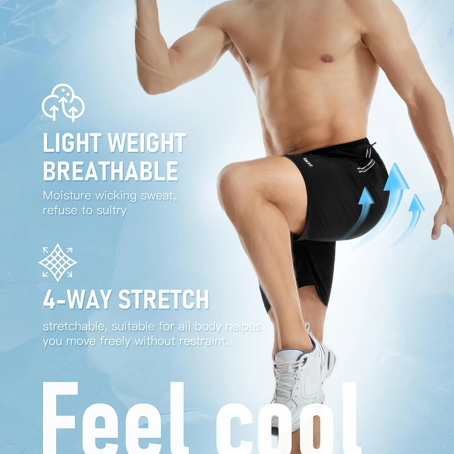 INYO Mens Athletic Short Quick Dry Lightweight Running Shorts Zipper Pockets Breathable Tennis Shorts