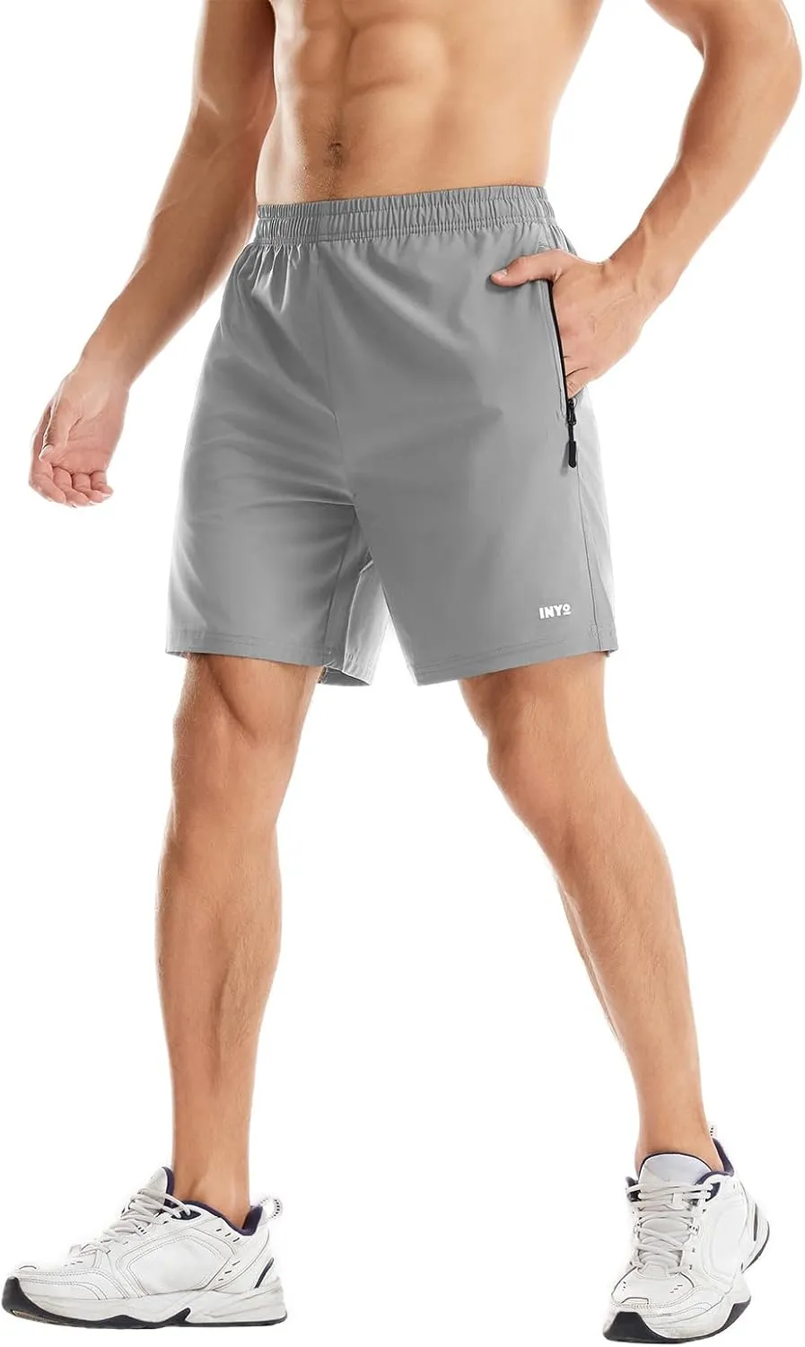 INYO Mens Athletic Short Quick Dry Lightweight Running Shorts Zipper Pockets Breathable Tennis Shorts