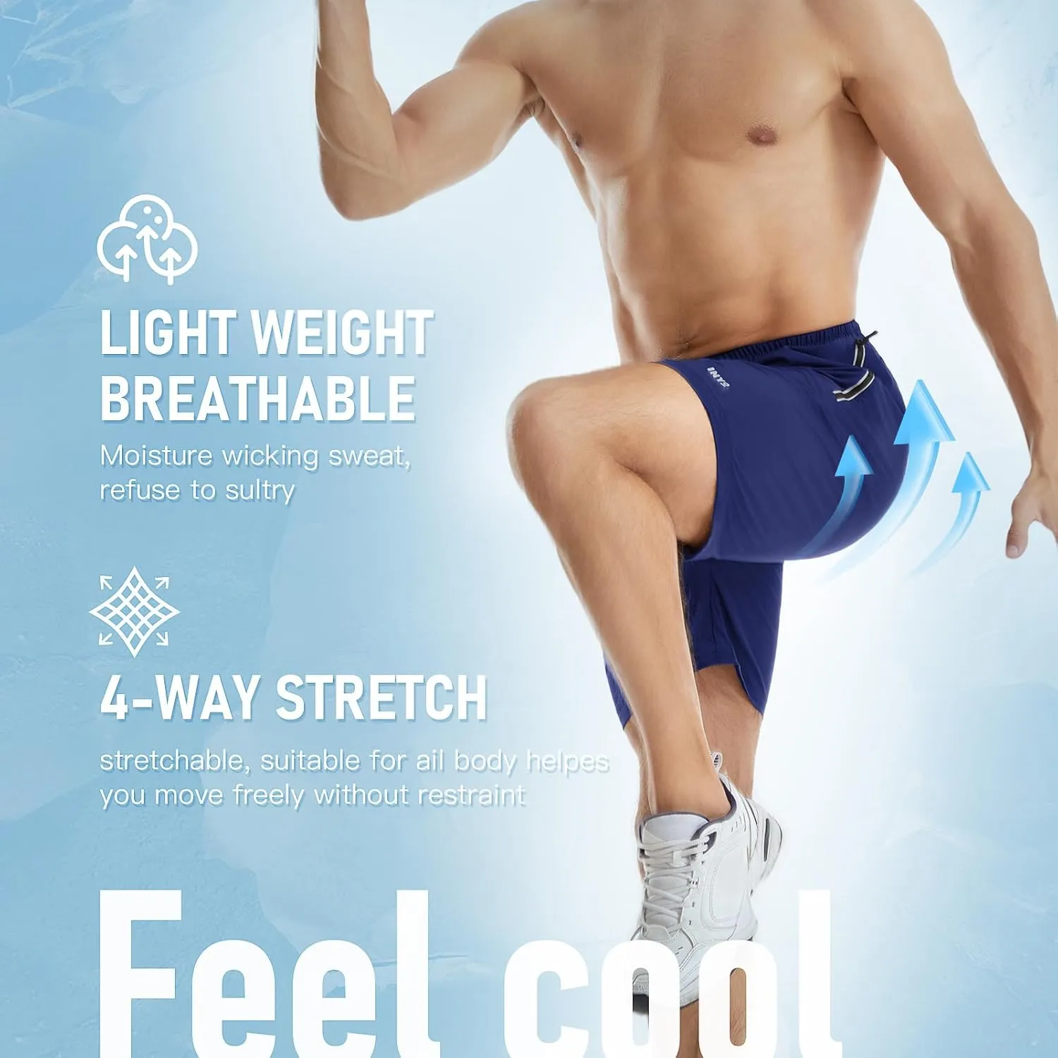 INYO Mens Athletic Short Quick Dry Lightweight Running Shorts Zipper Pockets Breathable Tennis Shorts
