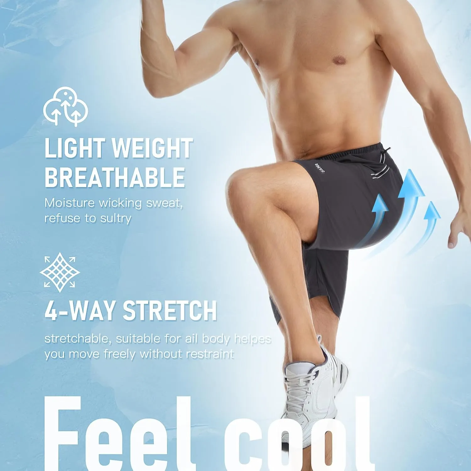 INYO Mens Athletic Short Quick Dry Lightweight Running Shorts Zipper Pockets Breathable Tennis Shorts
