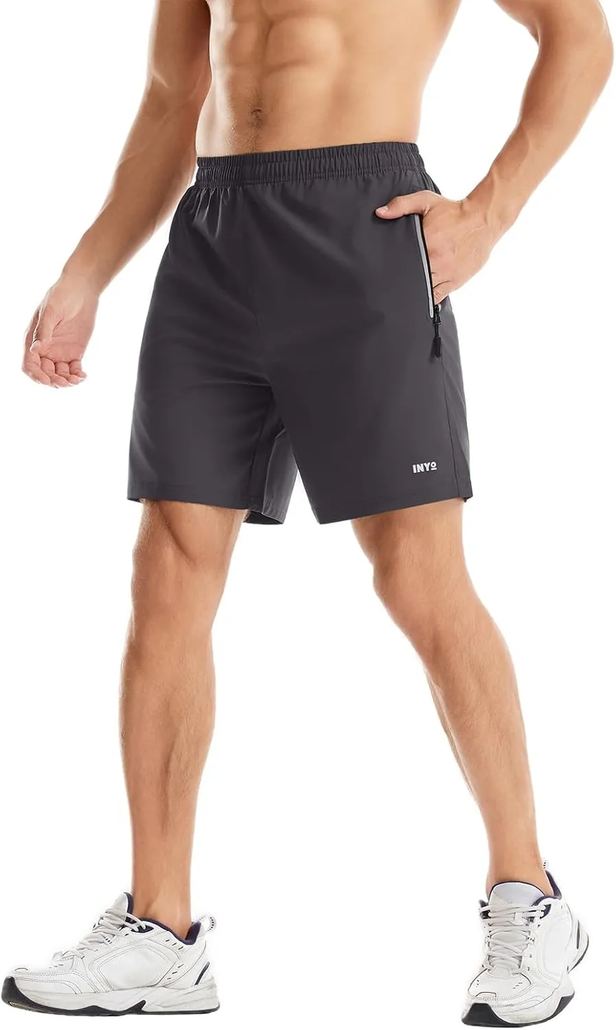 INYO Mens Athletic Short Quick Dry Lightweight Running Shorts Zipper Pockets Breathable Tennis Shorts