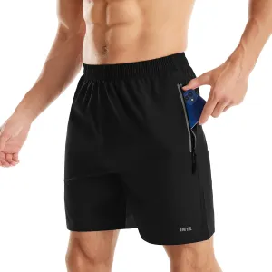 INYO Mens Athletic Short Quick Dry Lightweight Running Shorts Zipper Pockets Breathable Tennis Shorts