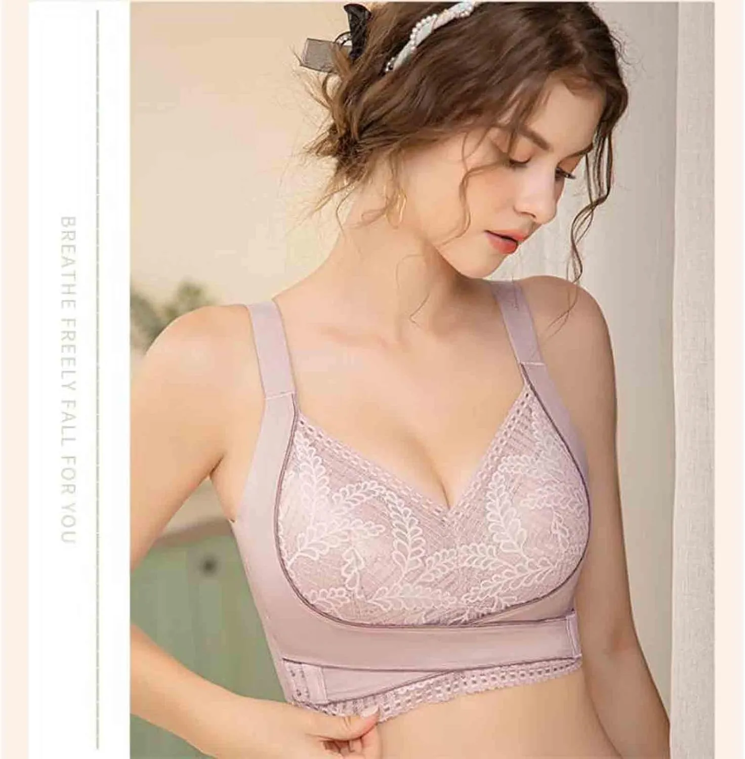 Kendally Bra, Kendally Comfy Corset Bra Front Cross Side Buckle Lace Bras Wireless Slim and Shape Bra for Older Women
