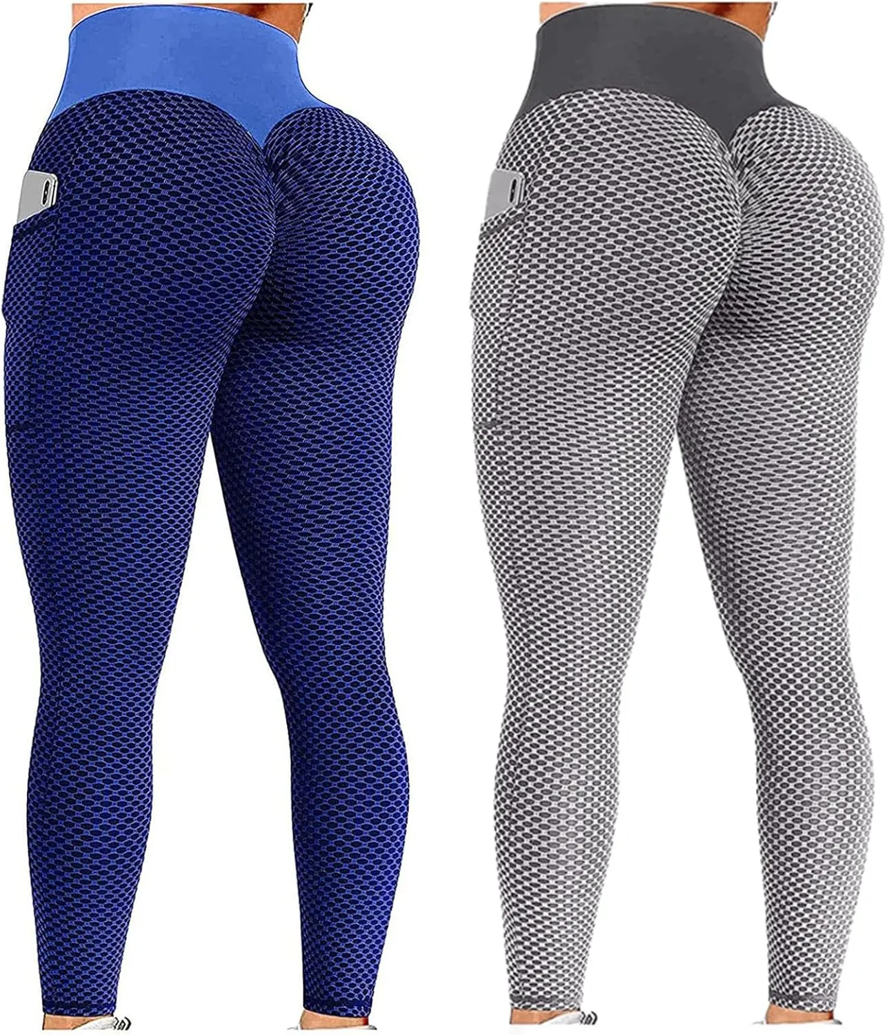 Ladmiple 2PCS Leggings for Women Butt Lift with Pockets Workout High Waist Running Tummy Control Sports Yoga Athletic Pants