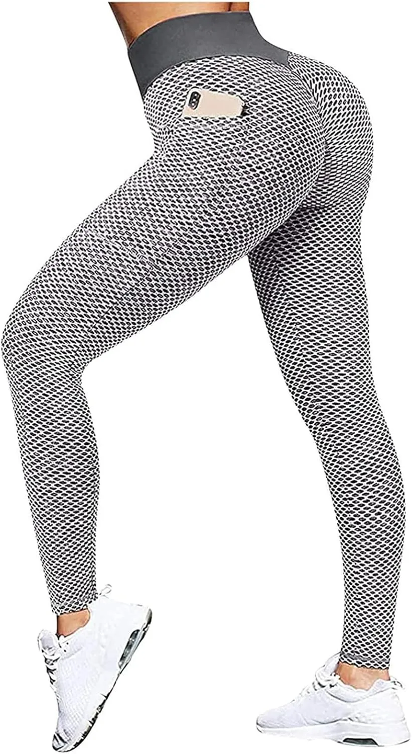 Ladmiple 2PCS Leggings for Women Butt Lift with Pockets Workout High Waist Running Tummy Control Sports Yoga Athletic Pants