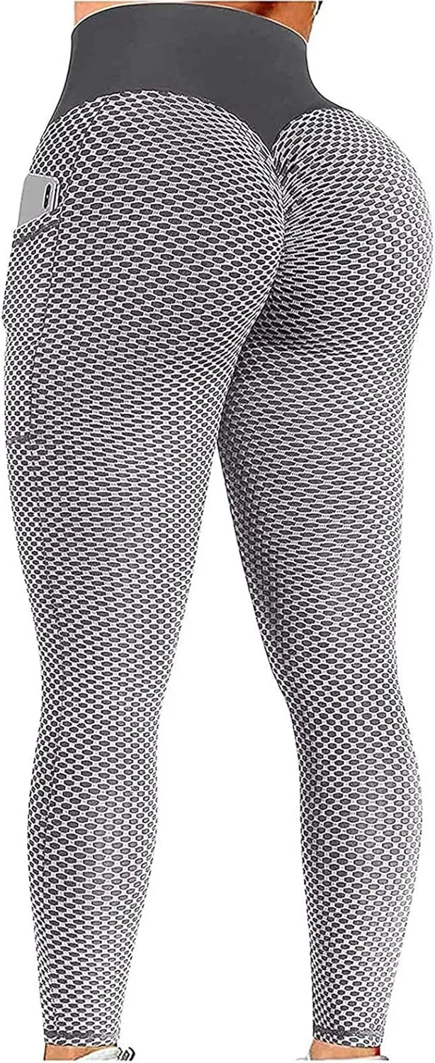 Ladmiple 2PCS Leggings for Women Butt Lift with Pockets Workout High Waist Running Tummy Control Sports Yoga Athletic Pants