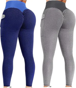 Ladmiple 2PCS Leggings for Women Butt Lift with Pockets Workout High Waist Running Tummy Control Sports Yoga Athletic Pants