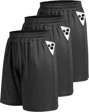 LalaHooK 3 Pack Athletic Gym Mens Shorts - Casual Black Quick Dry Basketball Shorts with Pockets for Workout Running