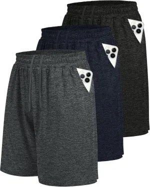 LalaHooK 3 Pack Athletic Gym Mens Shorts - Casual Black Quick Dry Basketball Shorts with Pockets for Workout Running