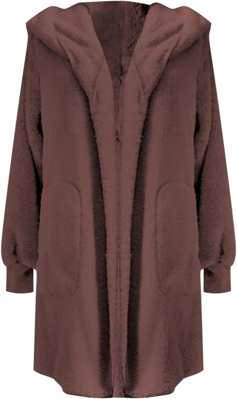 LCMTWX Fleece Jacket Women Patchwork Hooded Zipper Pocket Plush Sweater Jacket Oversized Fluffy Outerwear Sherpa