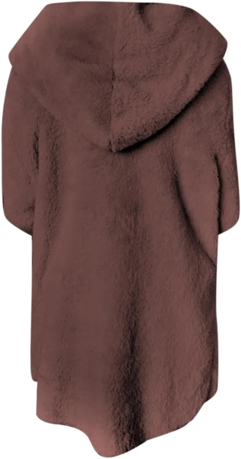 LCMTWX Fleece Jacket Women Patchwork Hooded Zipper Pocket Plush Sweater Jacket Oversized Fluffy Outerwear Sherpa