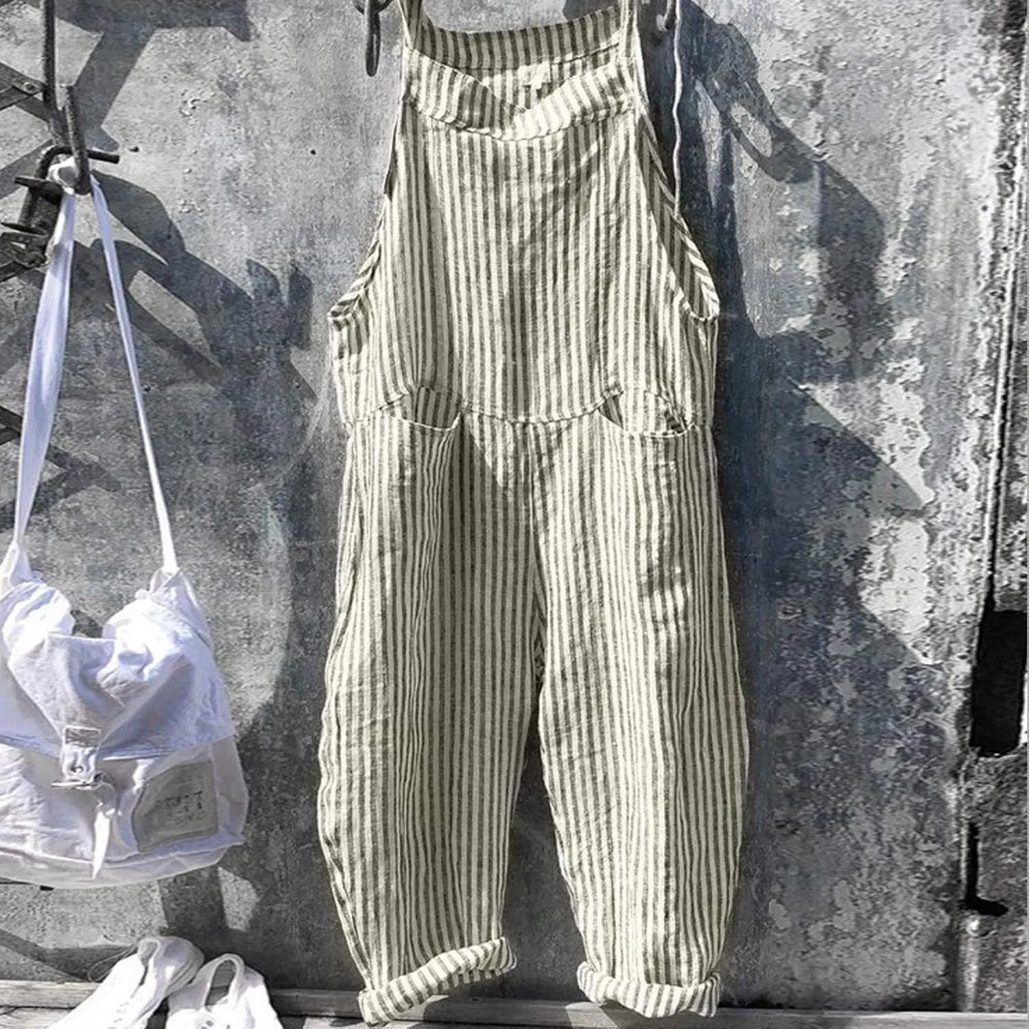 LCMTWX Jumpsuit for Women Casual Loose Sleeveless Adjustable Spaghetti Strap Stretchy Overalls Wide Romper for Womens