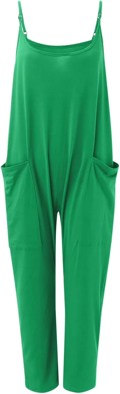 LCMTWX Jumpsuit for Women Casual Loose Sleeveless Adjustable Spaghetti Strap Stretchy Overalls Wide Romper for Womens