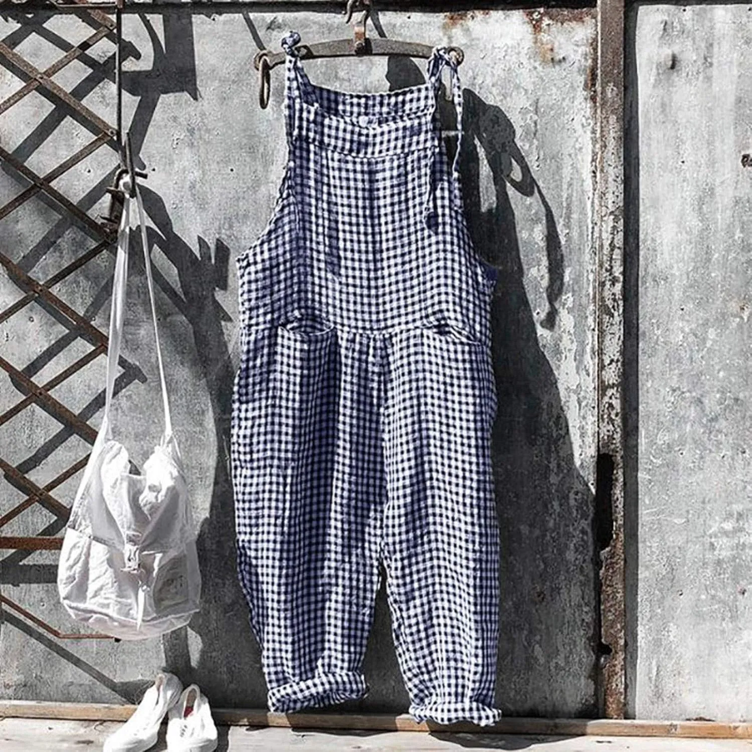 LCMTWX Jumpsuit for Women Casual Loose Sleeveless Adjustable Spaghetti Strap Stretchy Overalls Wide Romper for Womens