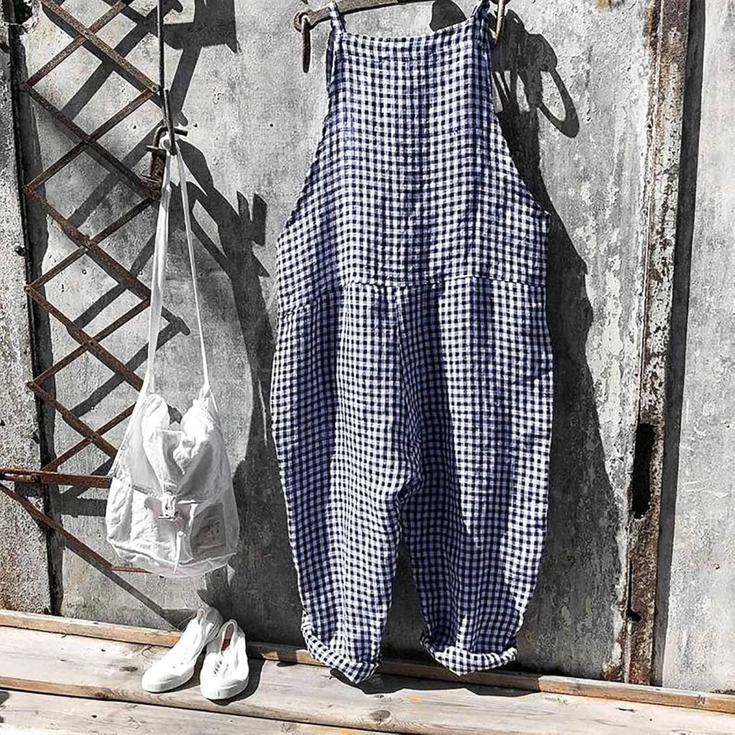 LCMTWX Jumpsuit for Women Casual Loose Sleeveless Adjustable Spaghetti Strap Stretchy Overalls Wide Romper for Womens