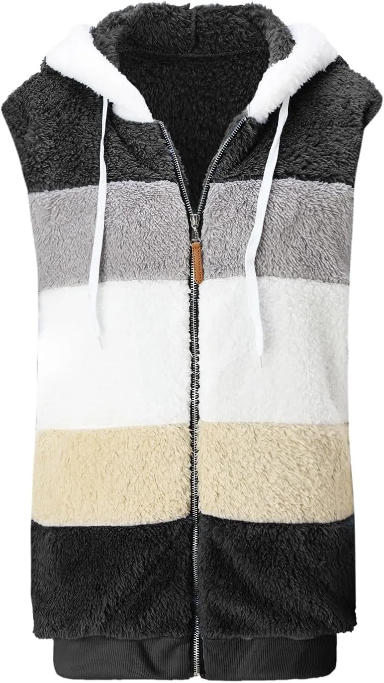 LCMTWX Womens 2023 Winter Fuzzy Fleece Jacket Pocket Zipper Coat Solid Oversized Fuzzy Fleece Fluffy Faux Fur