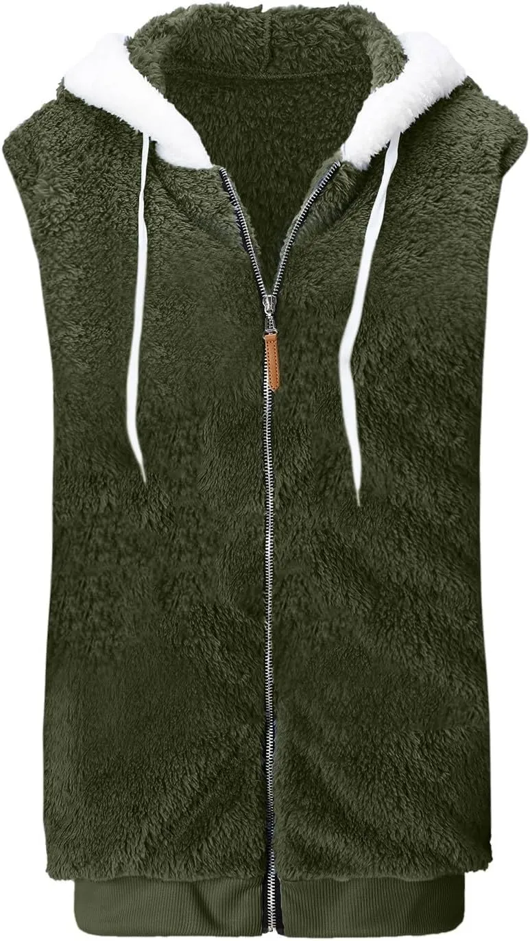 LCMTWX Womens 2023 Winter Fuzzy Fleece Jacket Pocket Zipper Coat Solid Oversized Fuzzy Fleece Fluffy Faux Fur