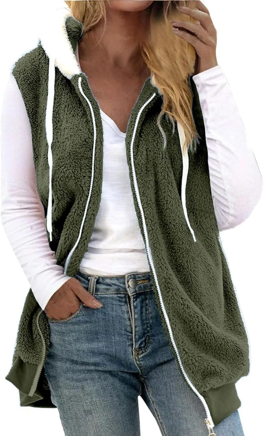 LCMTWX Womens 2023 Winter Fuzzy Fleece Jacket Pocket Zipper Coat Solid Oversized Fuzzy Fleece Fluffy Faux Fur