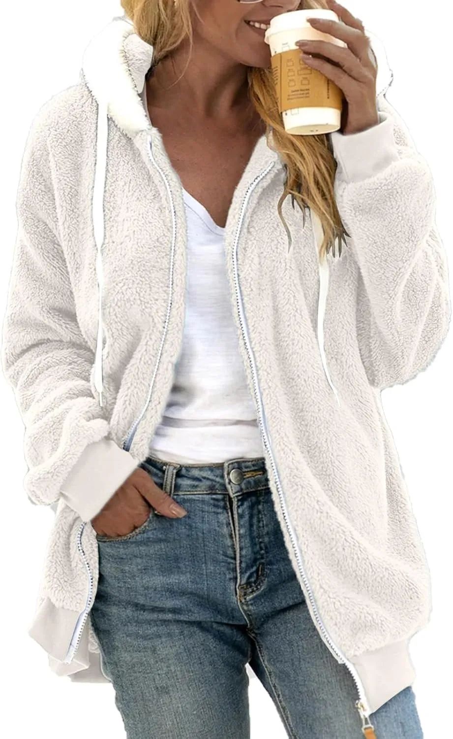 LCMTWX Women's Coats Basic Long Jacket Coat Trendy Color Block Winter Drawstring Hoodie Snow Coat Shaggy Warm Winter Fleece