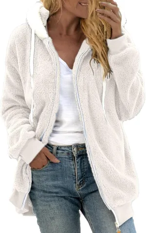 LCMTWX Women's Coats Basic Long Jacket Coat Trendy Color Block Winter Drawstring Hoodie Snow Coat Shaggy Warm Winter Fleece