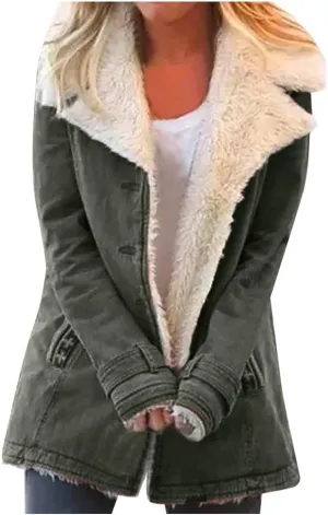 LCMTWX Womens Fuzzy Fleece Jacket Printed Lapel Single-Breasted Long Sleeve Plus Size Outwear Coat Outerwear with Pockets