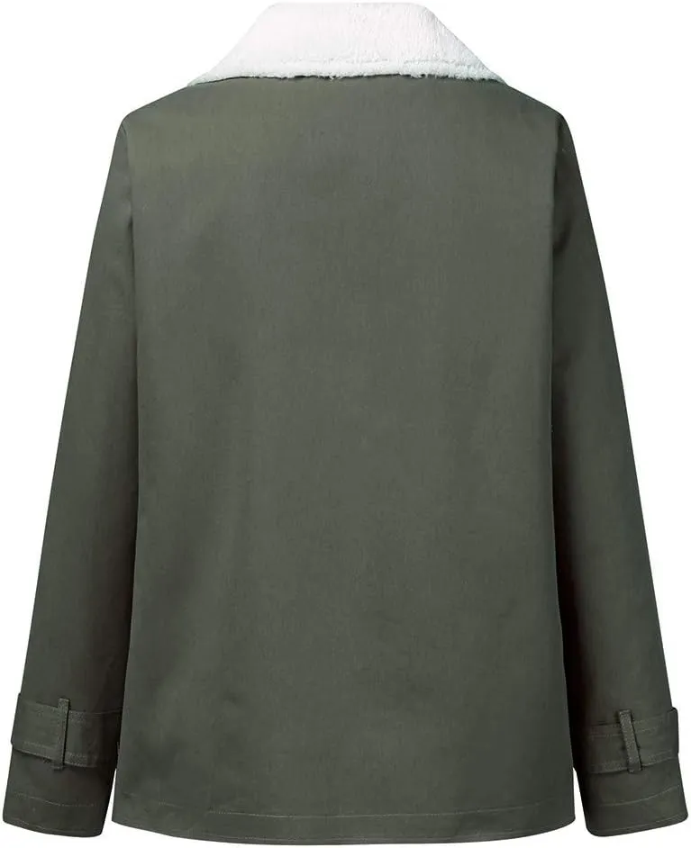 LCMTWX Womens Fuzzy Fleece Jacket Printed Lapel Single-Breasted Long Sleeve Plus Size Outwear Coat Outerwear with Pockets