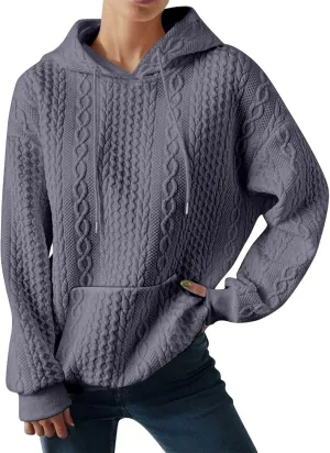 LCMTWX Womens Fuzzy Fleece Jacket Women's New Solid Hooded Thickened Jacquard Long Sleeve Sweater Coat Outerwear with De