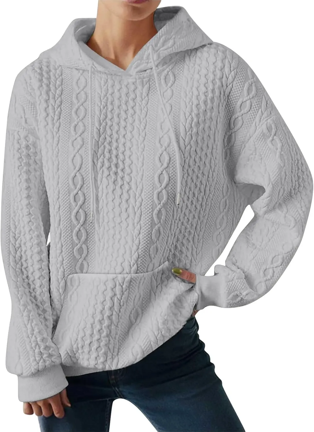 LCMTWX Womens Fuzzy Fleece Jacket Women's New Solid Hooded Thickened Jacquard Long Sleeve Sweater Coat Outerwear with De