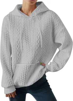 LCMTWX Womens Fuzzy Fleece Jacket Women's New Solid Hooded Thickened Jacquard Long Sleeve Sweater Coat Outerwear with De