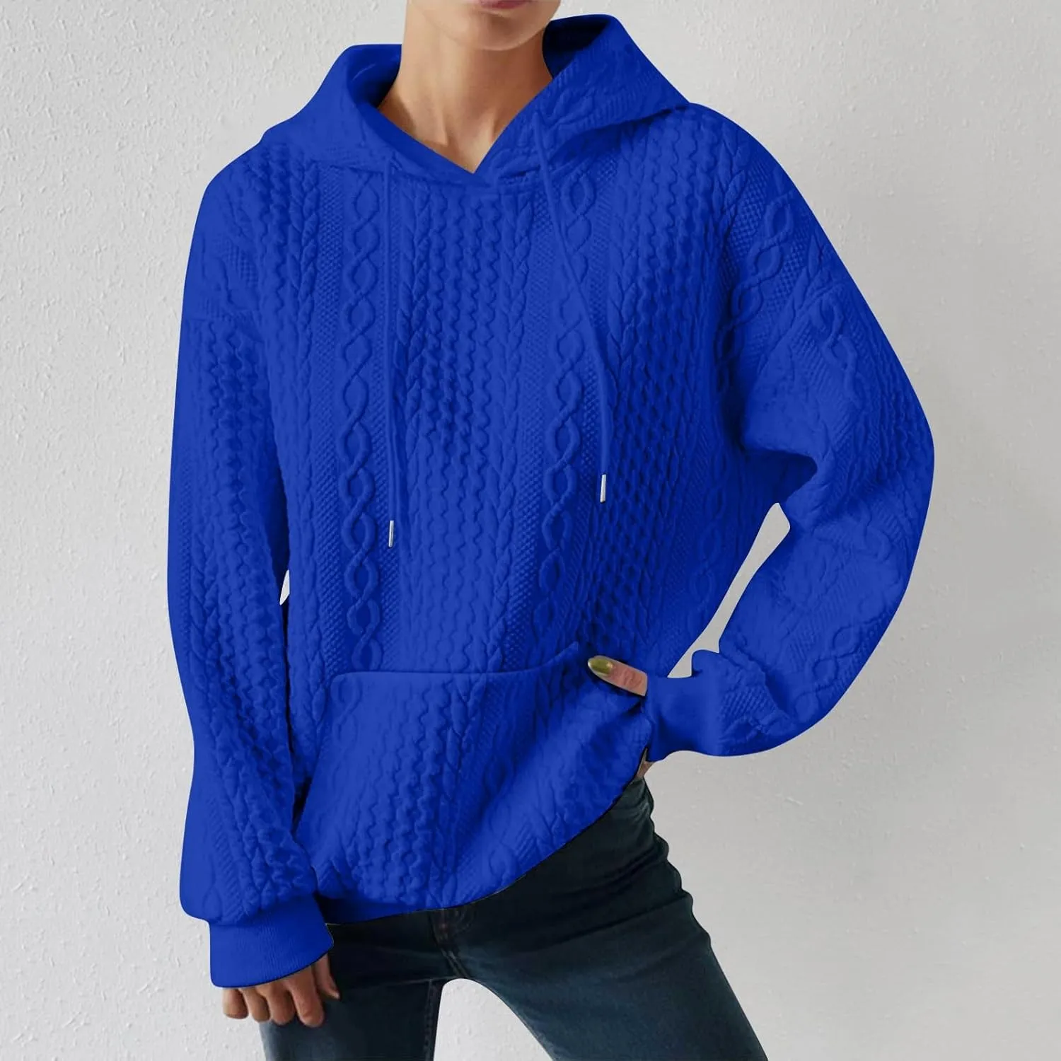 LCMTWX Womens Fuzzy Fleece Jacket Women's New Solid Hooded Thickened Jacquard Long Sleeve Sweater Coat Outerwear with De