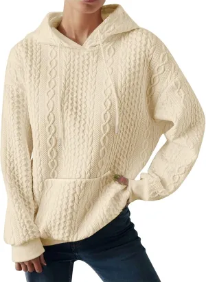 LCMTWX Womens Fuzzy Fleece Jacket Women's New Solid Hooded Thickened Jacquard Long Sleeve Sweater Coat Outerwear with De