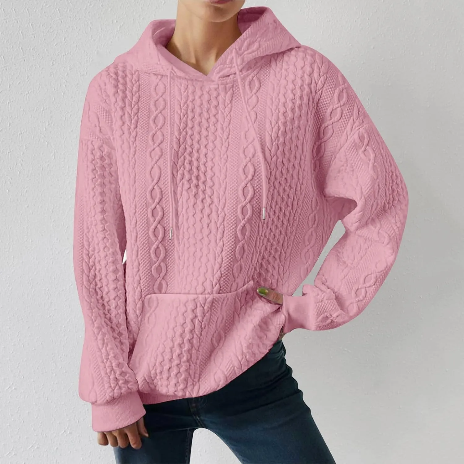 LCMTWX Womens Winter Fuzzy Fleece Jacket New Solid Hooded Thickened Jacquard Long Sleeve Sweater Coat Top Hooded Coats