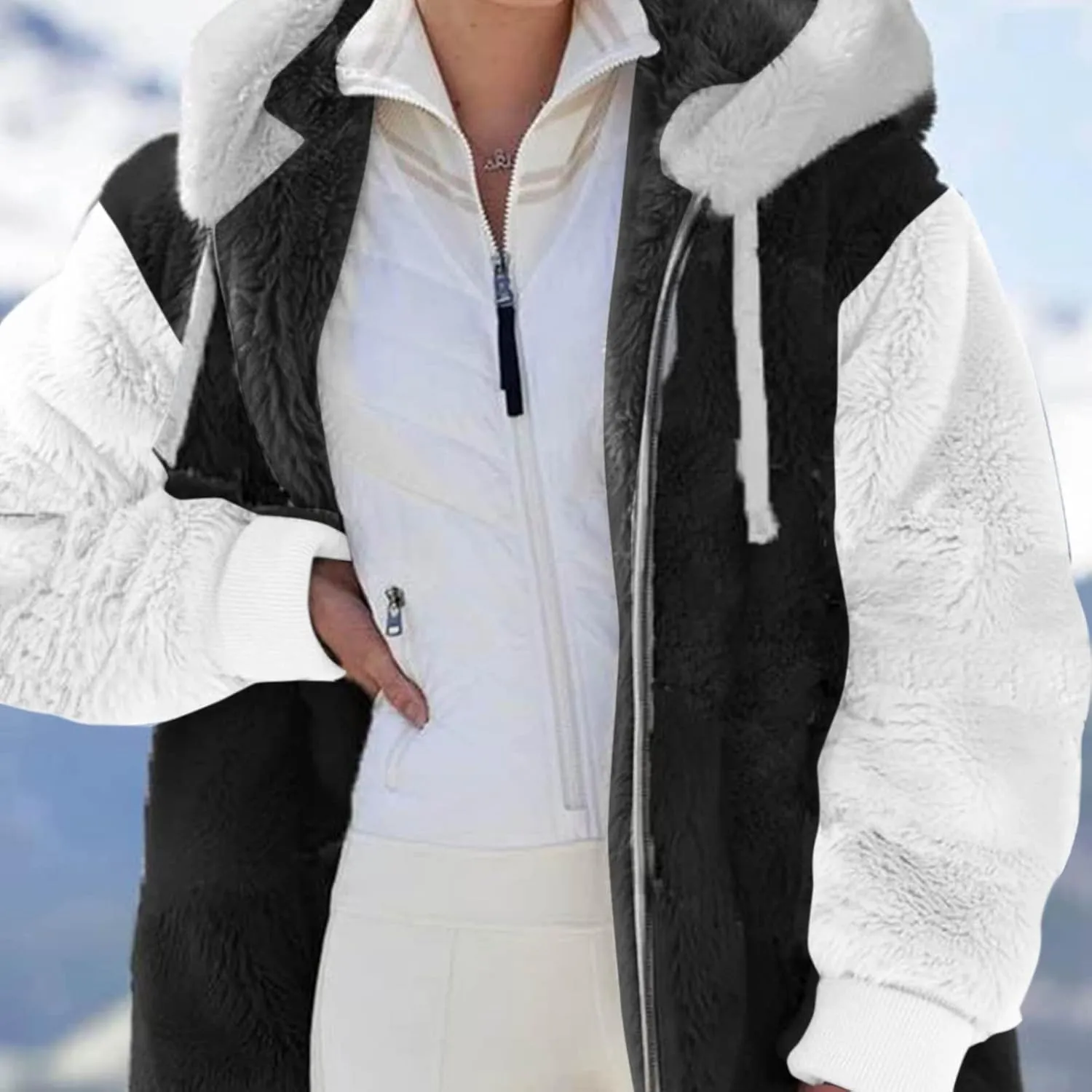 LCMTWX Womens Winter Jacket Coats Solid Color Artificial Wool Zipper Drawstring Long-Sleeved Thermal Sweatshirt Outerwear
