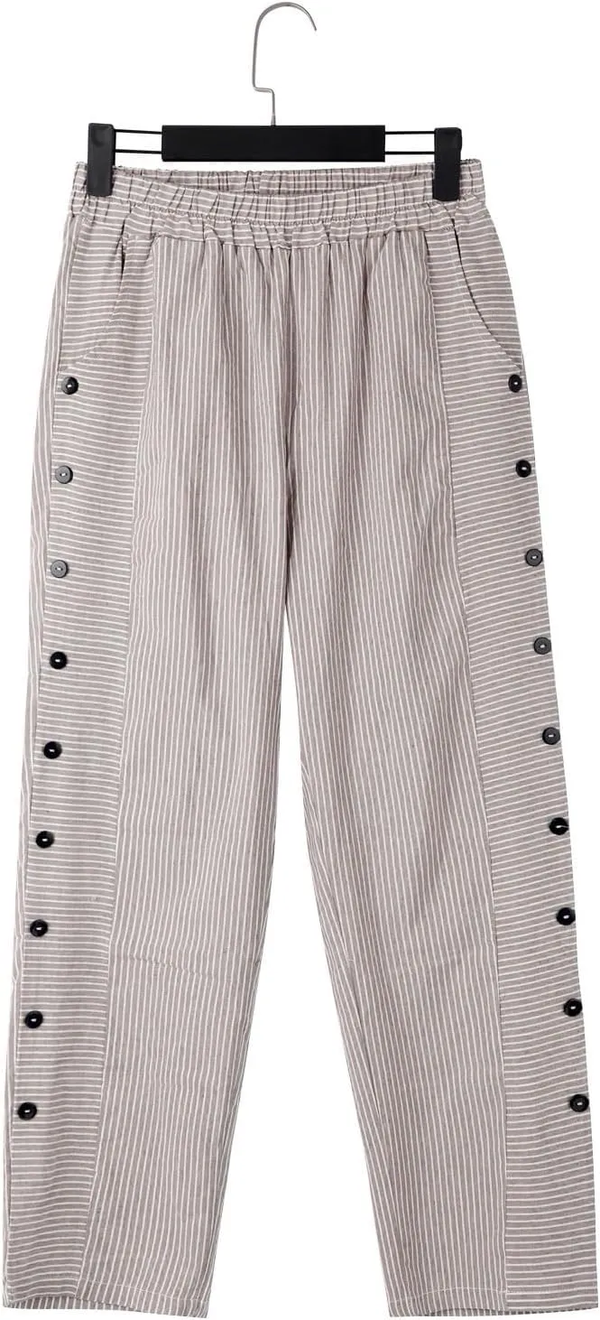 Linen Pants for Women 2025 Plus Size Trendy Striped Spring Summer Gauze Pants Casual Elastic Waist Comfy Trousers