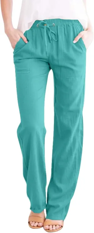 Linen Pants Women 2025 Casual Hight Waist Drawstring Joggers Plus Size Loose Wide Leg Baggy Summer Solid Linen Pants