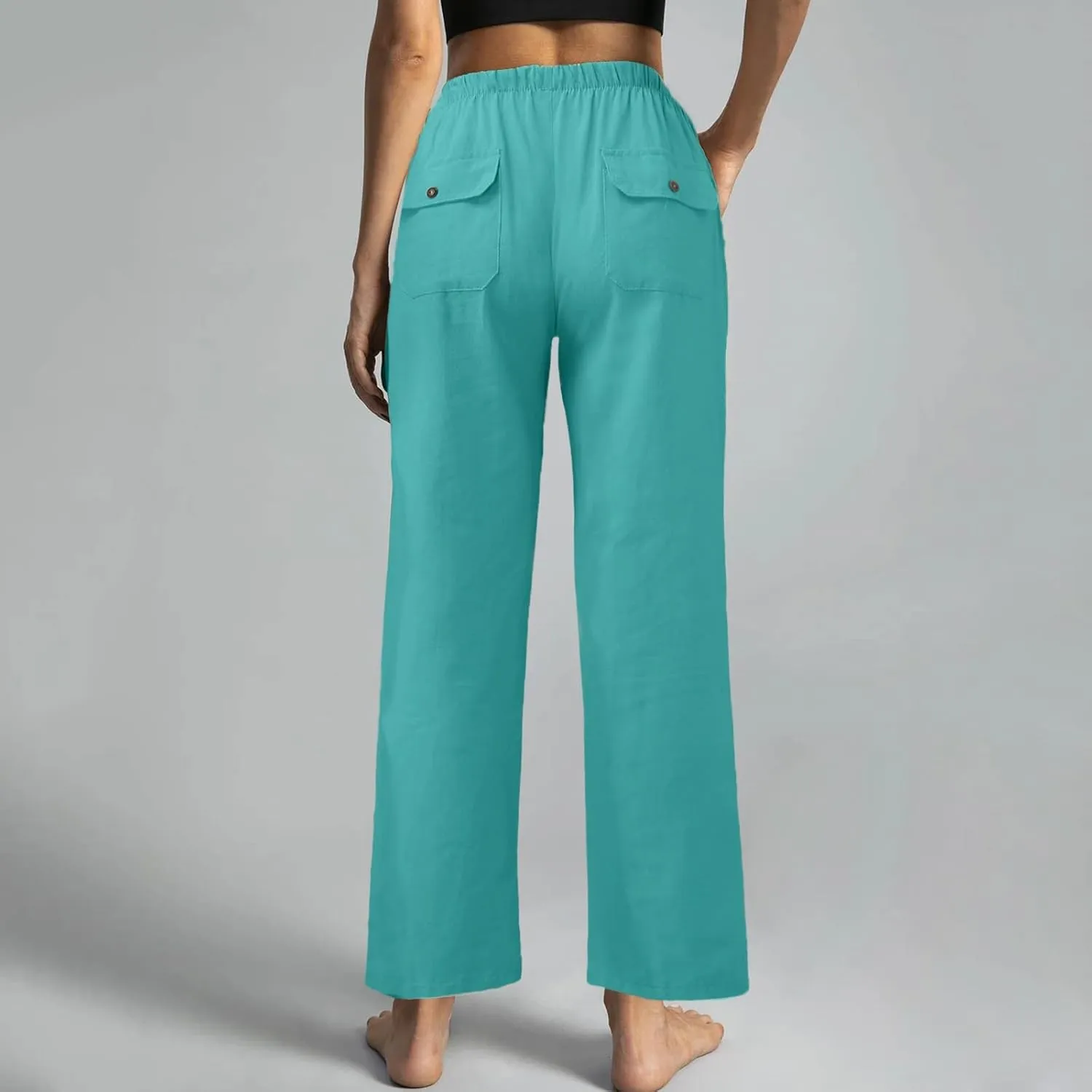 Linen Pants Women 2025 Casual Hight Waist Drawstring Joggers Plus Size Loose Wide Leg Baggy Summer Solid Linen Pants