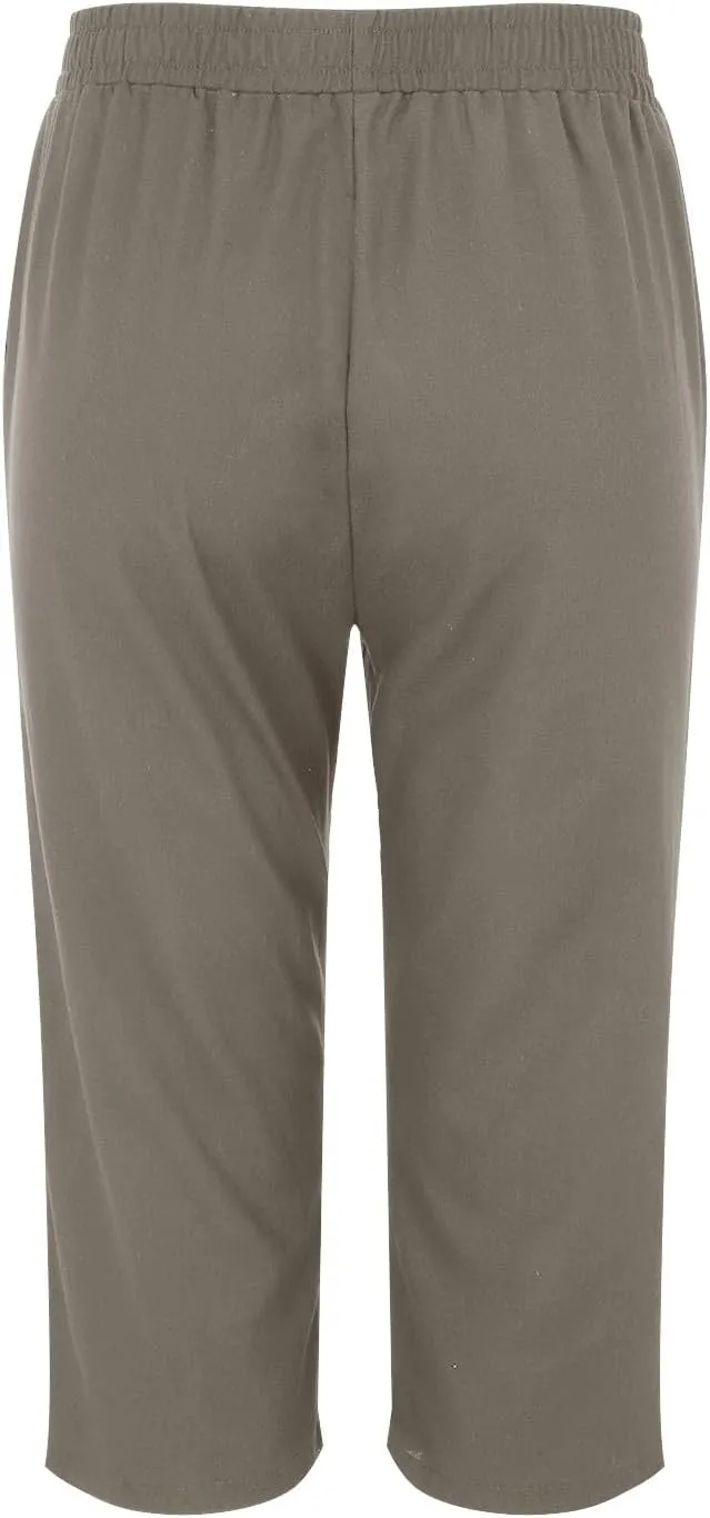 Linen Pants Women,Summer Capri Casual Drawstring Elastic Waist,Straight Wide Leg Pants Cotton Trousers with Pocket
