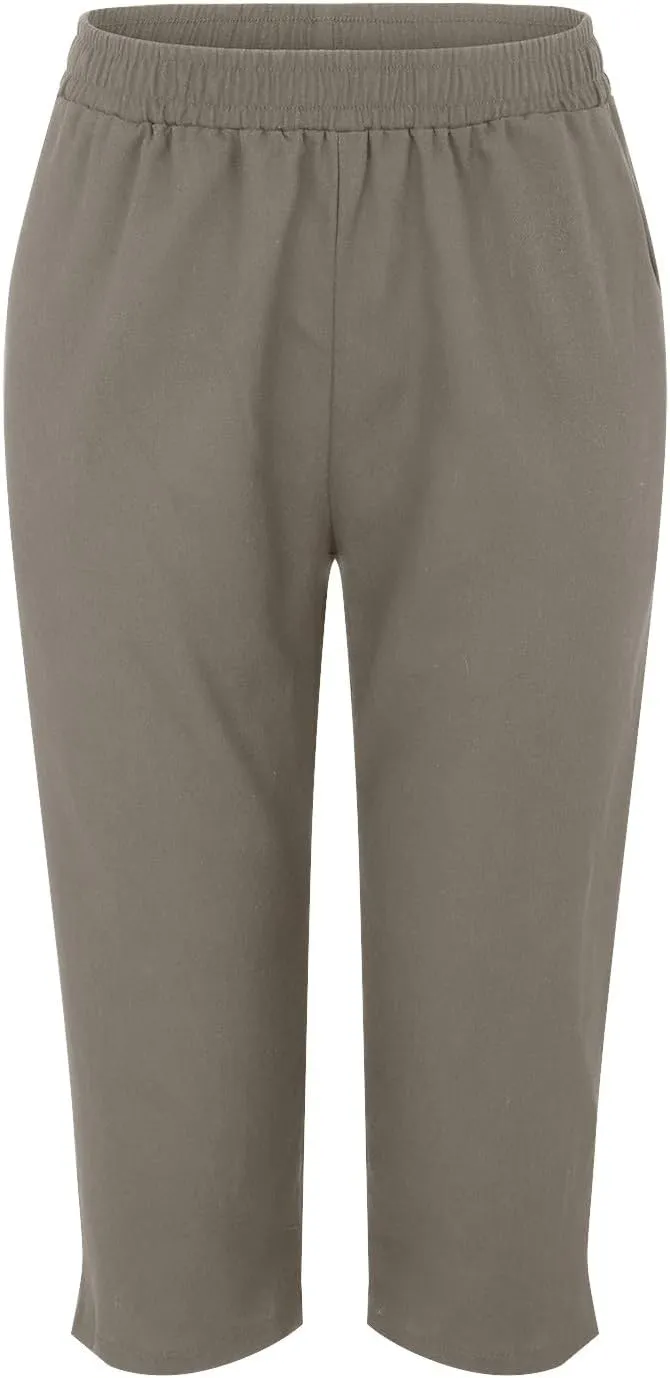 Linen Pants Women,Summer Capri Casual Drawstring Elastic Waist,Straight Wide Leg Pants Cotton Trousers with Pocket