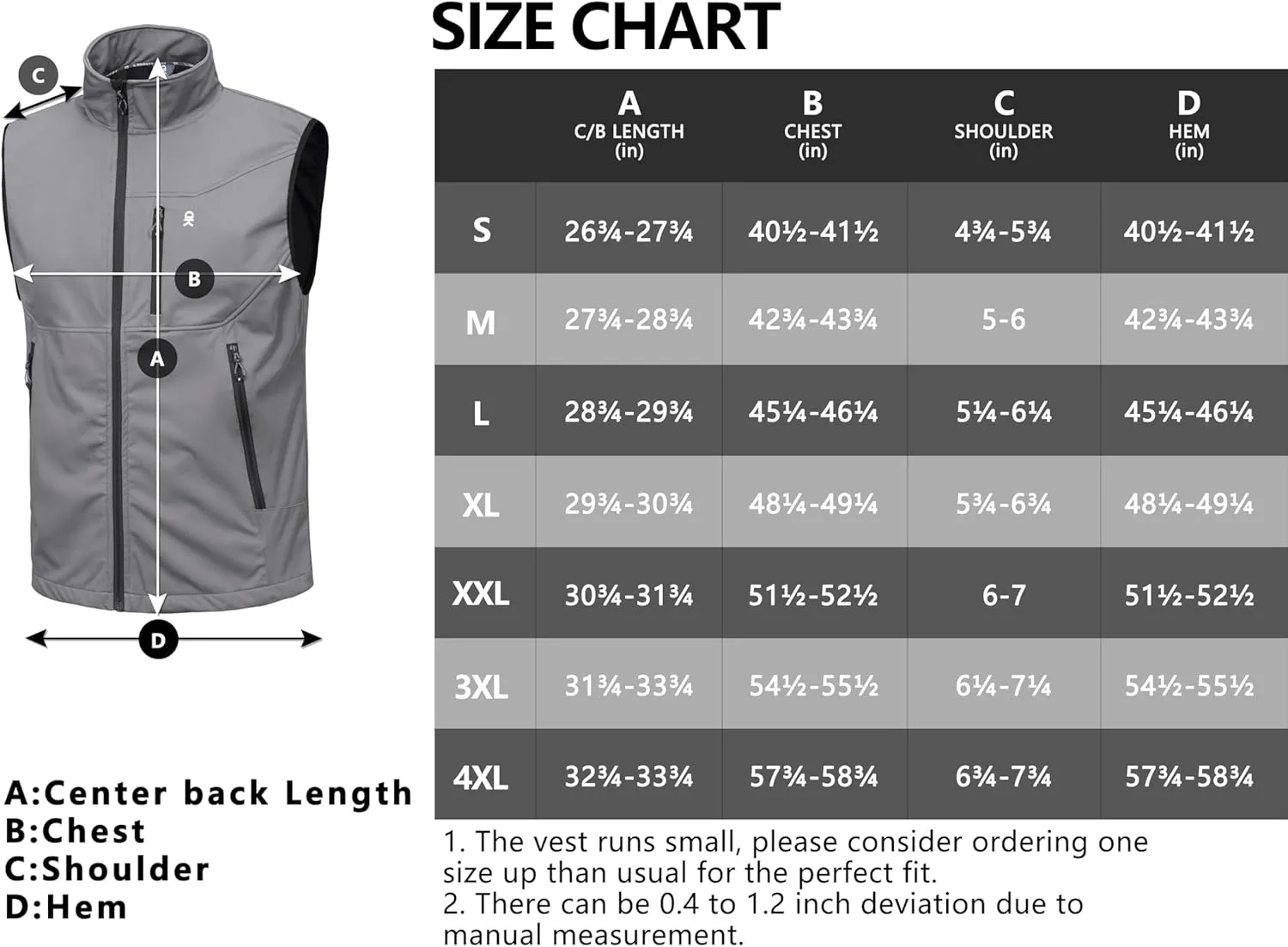 Little Donkey Andy Men's Lightweight Softshell Vest Windproof Sleeveless Jacket for Travel Hiking Running Golf