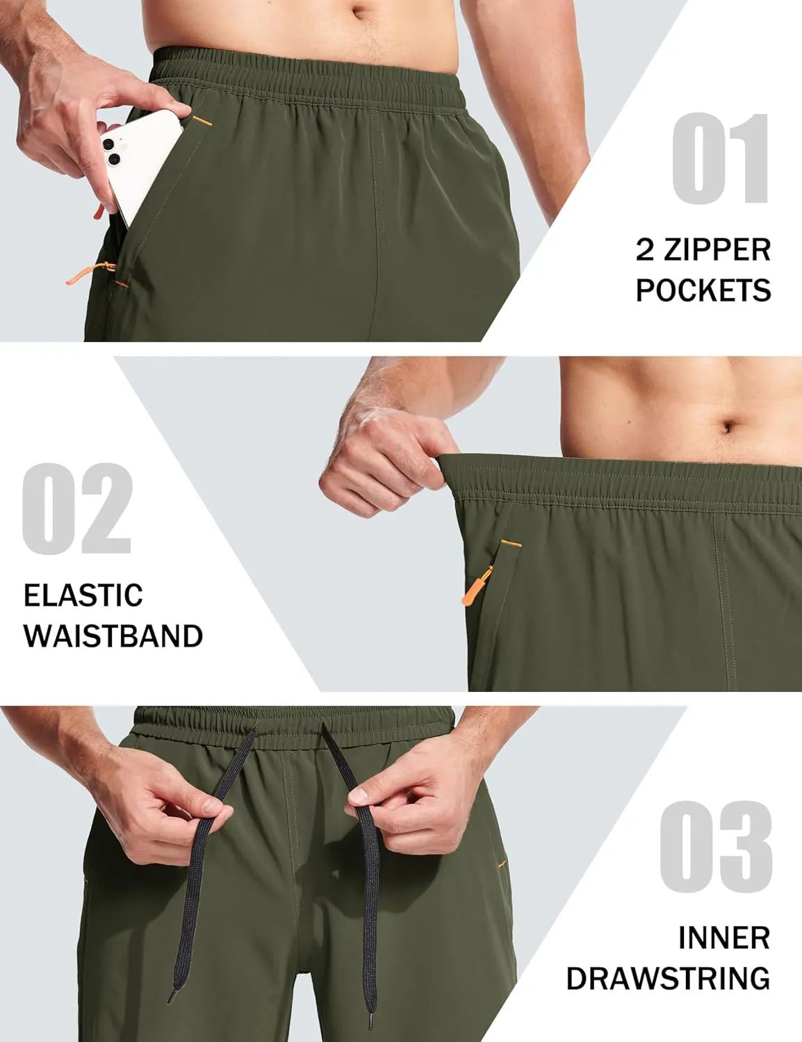 MAGCOMSEN Men's Hiking Shorts 9" Quick Dry Lightweight Running Shorts with Zipper Pockets for Workout Athletic Sport