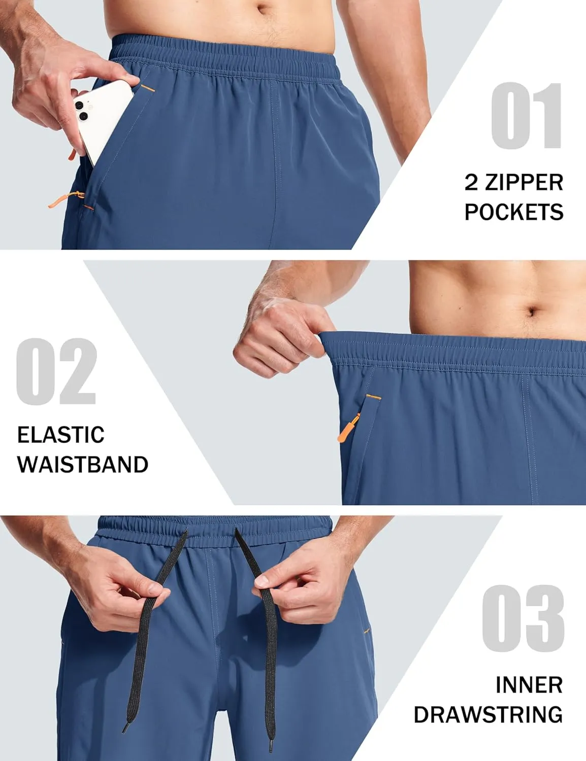 MAGCOMSEN Men's Hiking Shorts 9" Quick Dry Lightweight Running Shorts with Zipper Pockets for Workout Athletic Sport