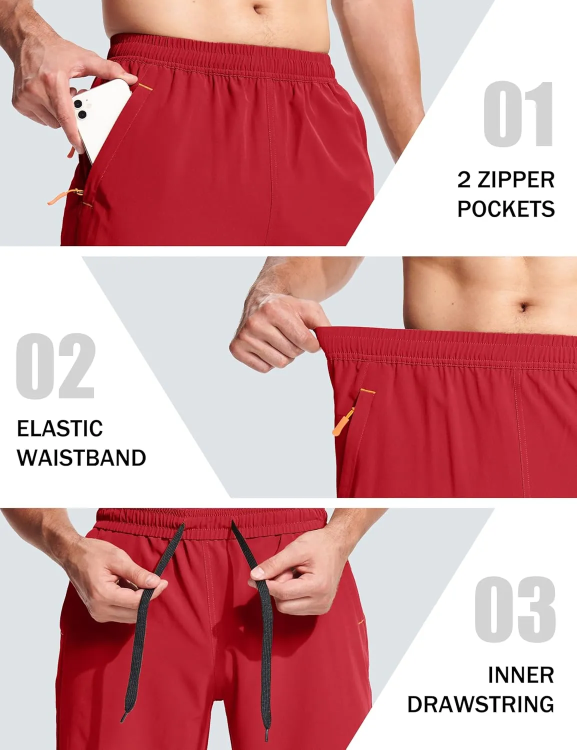 MAGCOMSEN Men's Hiking Shorts 9" Quick Dry Lightweight Running Shorts with Zipper Pockets for Workout Athletic Sport