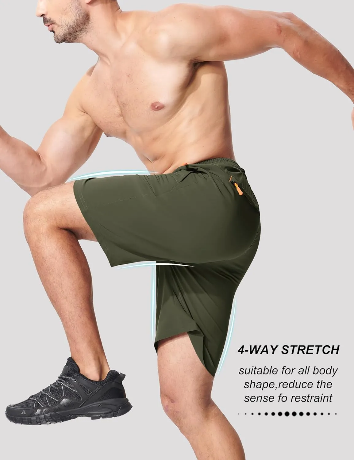 MAGCOMSEN Men's Hiking Shorts 9" Quick Dry Lightweight Running Shorts with Zipper Pockets for Workout Athletic Sport