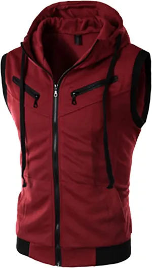Maiyifu-GJ Men's Slim Fit Zip Up Vest Workout Sleeveless Zipper Hooded Sweatshirt Casual Lightweight Gym Tank Top Hoodies