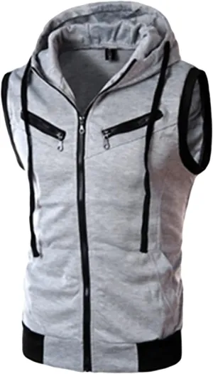 Maiyifu-GJ Men's Slim Fit Zip Up Vest Workout Sleeveless Zipper Hooded Sweatshirt Casual Lightweight Gym Tank Top Hoodies