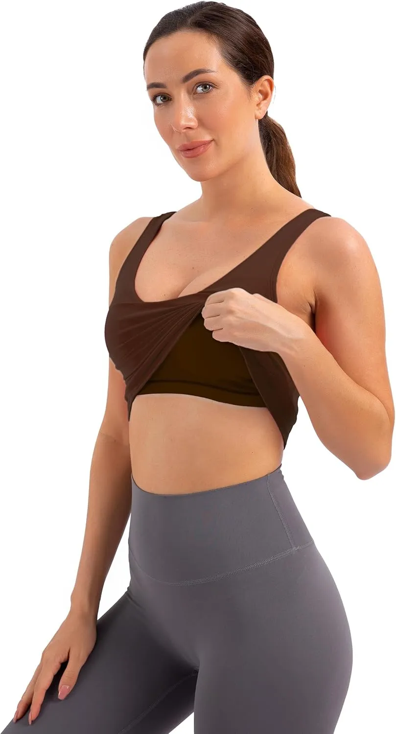 MathCat Sports Bras for Women - Scoop Neck U Back Padded Low Impact Workout Yoga Bra with Built in Bra